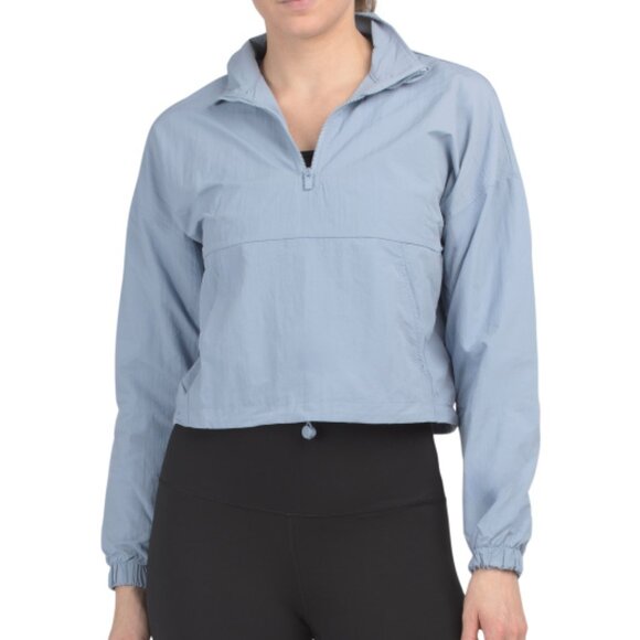 NEW 90 DEGREE BY REFLEX Woven Spring Peak Crop Half Zip With Cinch Toggle Hem - Picture 1 of 3